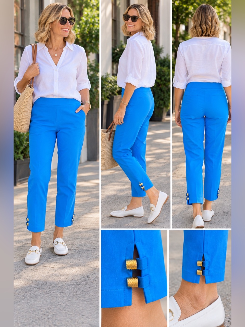 Counterparts Blue Pull-On Stretch Ankle Pants Gold Accent Size Medium